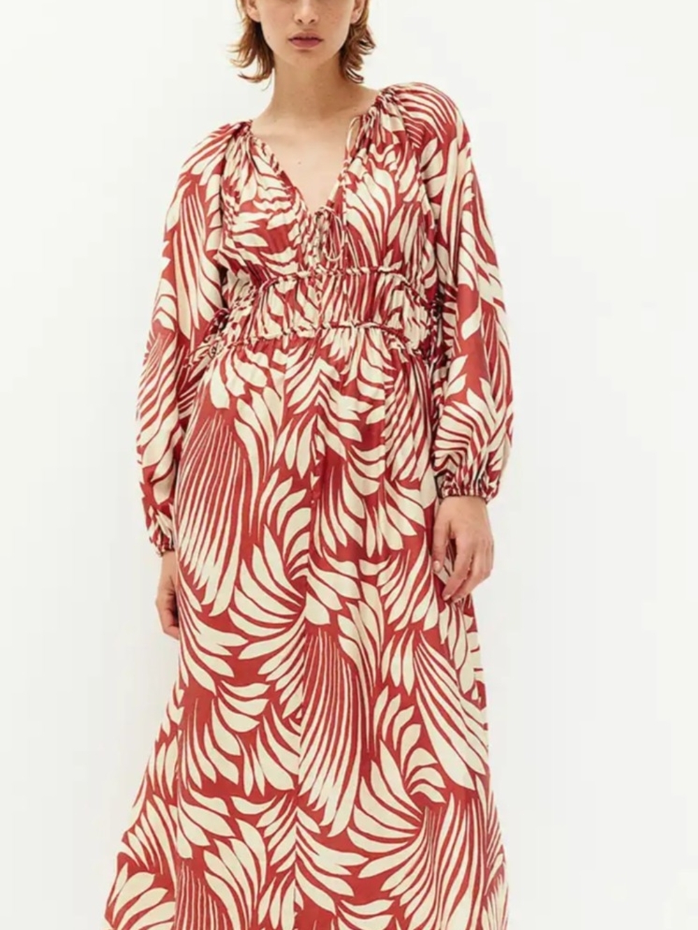 H&M  Boho Cream Floral Printed Maxi Dress with Smocked Empire Waist